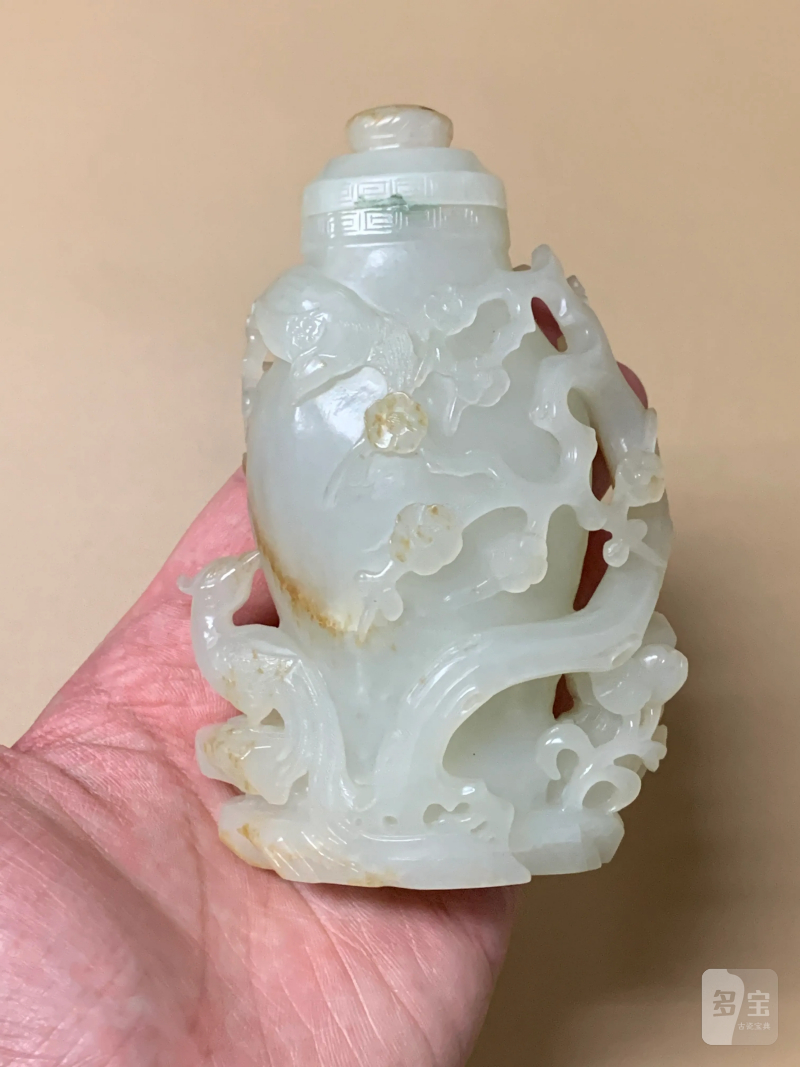 清 白玉凤鸟纹带盖宝瓶 - 图2